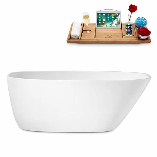 Streamline 59" Or 63" Wide Modern Oval Soaking Freestanding Bathtub With White Exterior, White Interior, And Assorted Internal Drain Colors, Water Tub Capacity: 62 - 66 Gallons, FREE Natural Bamboo Expandable Tray 10 Streamline 59" Or 63" Wide Modern Oval Soaking Freestanding Bathtub With White Exterior, White Interior, And Assorted Internal Drain Colors, Water Tub Capacity: 62 - 66 Gallons, FREE Natural Bamboo Expandable Tray - Image 10