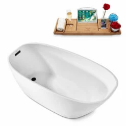Streamline 59" Or 63" Wide Modern Oval Soaking Freestanding Bathtub With White Exterior, White Interior, And Assorted Internal Drain Colors, Water Tub Capacity: 62 - 66 Gallons, FREE Natural Bamboo Expandable Tray 30 Streamline 59" Or 63" Wide Modern Oval Soaking Freestanding Bathtub With White Exterior, White Interior, And Assorted Internal Drain Colors, Water Tub Capacity: 62 - 66 Gallons, FREE Natural Bamboo Expandable Tray -Allied Brass Shop str n1780bl 3 s3