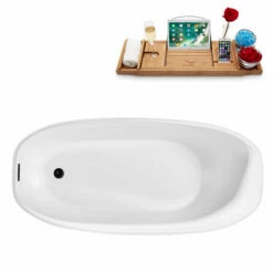 Streamline 59" Or 63" Wide Modern Oval Soaking Freestanding Bathtub With White Exterior, White Interior, And Assorted Internal Drain Colors, Water Tub Capacity: 62 - 66 Gallons, FREE Natural Bamboo Expandable Tray 31 Streamline 59" Or 63" Wide Modern Oval Soaking Freestanding Bathtub With White Exterior, White Interior, And Assorted Internal Drain Colors, Water Tub Capacity: 62 - 66 Gallons, FREE Natural Bamboo Expandable Tray -Allied Brass Shop str n1780bl 4 s3