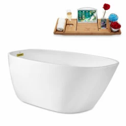 Streamline 59" Or 63" Wide Modern Oval Soaking Freestanding Bathtub With White Exterior, White Interior, And Assorted Internal Drain Colors, Water Tub Capacity: 62 - 66 Gallons, FREE Natural Bamboo Expandable Tray 32 Streamline 59" Or 63" Wide Modern Oval Soaking Freestanding Bathtub With White Exterior, White Interior, And Assorted Internal Drain Colors, Water Tub Capacity: 62 - 66 Gallons, FREE Natural Bamboo Expandable Tray -Allied Brass Shop str n1780gld 2 s3