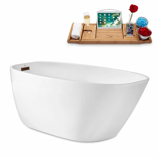 Streamline 59" Or 63" Wide Modern Oval Soaking Freestanding Bathtub With White Exterior, White Interior, And Assorted Internal Drain Colors, Water Tub Capacity: 62 - 66 Gallons, FREE Natural Bamboo Expandable Tray 14 Streamline 59" Or 63" Wide Modern Oval Soaking Freestanding Bathtub With White Exterior, White Interior, And Assorted Internal Drain Colors, Water Tub Capacity: 62 - 66 Gallons, FREE Natural Bamboo Expandable Tray - Image 14