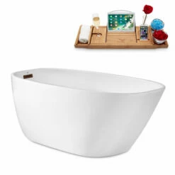 Streamline 59" Or 63" Wide Modern Oval Soaking Freestanding Bathtub With White Exterior, White Interior, And Assorted Internal Drain Colors, Water Tub Capacity: 62 - 66 Gallons, FREE Natural Bamboo Expandable Tray 38 Streamline 59" Or 63" Wide Modern Oval Soaking Freestanding Bathtub With White Exterior, White Interior, And Assorted Internal Drain Colors, Water Tub Capacity: 62 - 66 Gallons, FREE Natural Bamboo Expandable Tray -Allied Brass Shop str n1781orb 2 s3