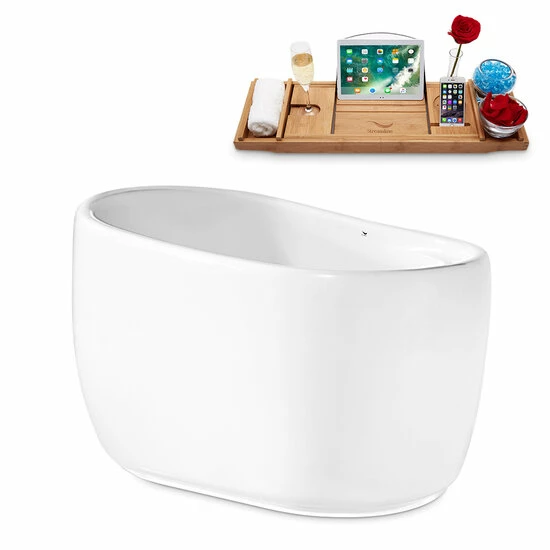 Streamline 51" W Modern Oval Soaking Freestanding Bathtub With White Exterior, White Interior, And Assorted Internal Drain Colors, Water Tub Capacity: 74 Gallons, FREE Natural Bamboo Expandable Tray 10 Streamline 51" W Modern Oval Soaking Freestanding Bathtub With White Exterior, White Interior, And Assorted Internal Drain Colors, Water Tub Capacity: 74 Gallons, FREE Natural Bamboo Expandable Tray - Image 10