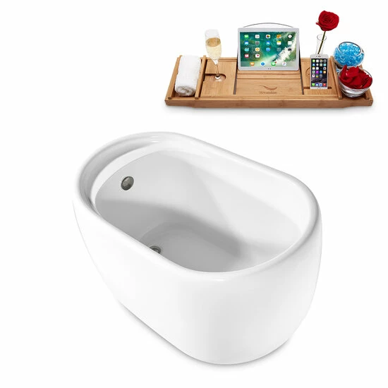 Streamline 51" W Modern Oval Soaking Freestanding Bathtub With White Exterior, White Interior, And Assorted Internal Drain Colors, Water Tub Capacity: 74 Gallons, FREE Natural Bamboo Expandable Tray 1 Streamline 51" W Modern Oval Soaking Freestanding Bathtub With White Exterior, White Interior, And Assorted Internal Drain Colors, Water Tub Capacity: 74 Gallons, FREE Natural Bamboo Expandable Tray