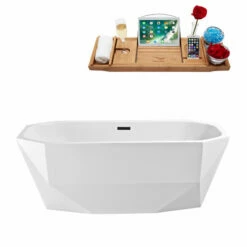 Streamline 59" Or 67" Wide Modern Oval Soaking Freestanding Bathtub With White Exterior, White Interior, And Assorted Internal Drain Colors, Water Tub Capacity: 58 - 78 Gallons, FREE Natural Bamboo Expandable Tray -Allied Brass Shop str n621bl 1 s3