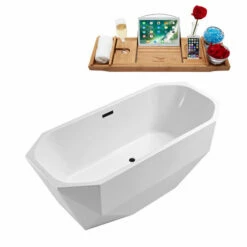 Streamline 59" Or 67" Wide Modern Oval Soaking Freestanding Bathtub With White Exterior, White Interior, And Assorted Internal Drain Colors, Water Tub Capacity: 58 - 78 Gallons, FREE Natural Bamboo Expandable Tray -Allied Brass Shop str n621bl 3 s3
