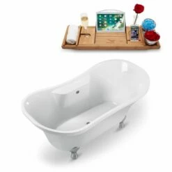 Streamline 60'' Or 68'' Oval Soaking Clawfoot Tub In White, Included Chrome External Drain And FREE Natural Bamboo Wooden Tray -Allied Brass Shop str n900ch ch 2 s3