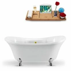 Streamline 60'' Or 68'' Oval Soaking Clawfoot Tub In White, Included Chrome External Drain And FREE Natural Bamboo Wooden Tray -Allied Brass Shop str n900ch gld 1 s3
