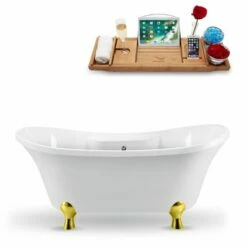 Streamline 60'' Or 68'' Oval Soaking Clawfoot Tub In White, Included Chrome External Drain And FREE Natural Bamboo Wooden Tray -Allied Brass Shop str n900gld ch 1 s3