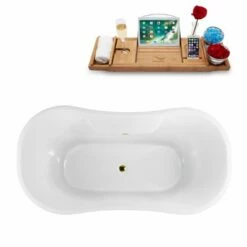 Streamline 60'' Or 68'' Oval Soaking Clawfoot Tub In White, Included Chrome External Drain And FREE Natural Bamboo Wooden Tray -Allied Brass Shop str n900gld gld 3 s3