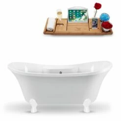 Streamline 60'' Or 68'' Oval Soaking Clawfoot Tub In White, Included Chrome External Drain And FREE Natural Bamboo Wooden Tray -Allied Brass Shop str n900wh ch 1 s3