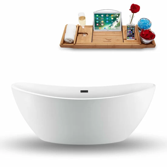 Streamline 75" W Modern Oval Soaking Freestanding Bathtub With White Exterior, White Interior, And Assorted Internal Drain Colors, Water Tub Capacity: 90 Gallons, FREE Natural Bamboo Expandable Tray 10 Streamline 75" W Modern Oval Soaking Freestanding Bathtub With White Exterior, White Interior, And Assorted Internal Drain Colors, Water Tub Capacity: 90 Gallons, FREE Natural Bamboo Expandable Tray - Image 10