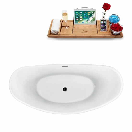 Streamline 75" W Modern Oval Soaking Freestanding Bathtub With White Exterior, White Interior, And Assorted Internal Drain Colors, Water Tub Capacity: 90 Gallons, FREE Natural Bamboo Expandable Tray 11 Streamline 75" W Modern Oval Soaking Freestanding Bathtub With White Exterior, White Interior, And Assorted Internal Drain Colors, Water Tub Capacity: 90 Gallons, FREE Natural Bamboo Expandable Tray - Image 11