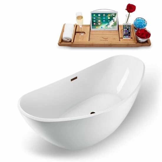 Streamline 75" W Modern Oval Soaking Freestanding Bathtub With White Exterior, White Interior, And Assorted Internal Drain Colors, Water Tub Capacity: 90 Gallons, FREE Natural Bamboo Expandable Tray 13 Streamline 75" W Modern Oval Soaking Freestanding Bathtub With White Exterior, White Interior, And Assorted Internal Drain Colors, Water Tub Capacity: 90 Gallons, FREE Natural Bamboo Expandable Tray - Image 13