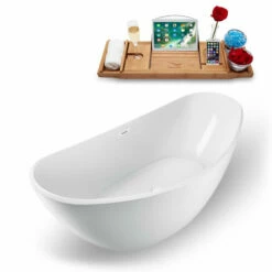 Streamline 75" W Modern Oval Soaking Freestanding Bathtub With White Exterior, White Interior, And Assorted Internal Drain Colors, Water Tub Capacity: 90 Gallons, FREE Natural Bamboo Expandable Tray 28 Streamline 75" W Modern Oval Soaking Freestanding Bathtub With White Exterior, White Interior, And Assorted Internal Drain Colors, Water Tub Capacity: 90 Gallons, FREE Natural Bamboo Expandable Tray -Allied Brass Shop str n940wh 2 s3