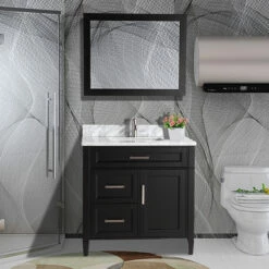 Vanity Art 36" W Single Sink Bathroom Vanity Set With Carrara Marble Vanity Top, Sink And Vanity Mirror, 36" W X 22" D X 36" H, In Multiple Finishes -Allied Brass Shop var va2036 e 6 s3