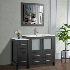 Vanity Art 42" W Single Sink Bathroom Vanity Set With Ceramic Vanity Top, Sink And Vanity Mirror, 42" W X 18" D X 36" H, In Multiple Finishes