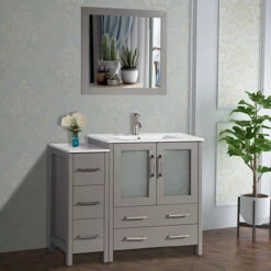 Vanity Art 42" W Single Sink Bathroom Vanity Set With Ceramic Vanity Top, Sink And Vanity Mirror, 42" W X 18" D X 36" H, In Multiple Finishes -Allied Brass Shop var va3030 42g 1 s3