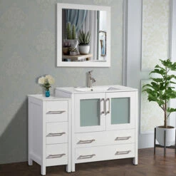 Vanity Art 42" W Single Sink Bathroom Vanity Set With Ceramic Vanity Top, Sink And Vanity Mirror, 42" W X 18" D X 36" H, In Multiple Finishes -Allied Brass Shop var va3030 42w 1 s3