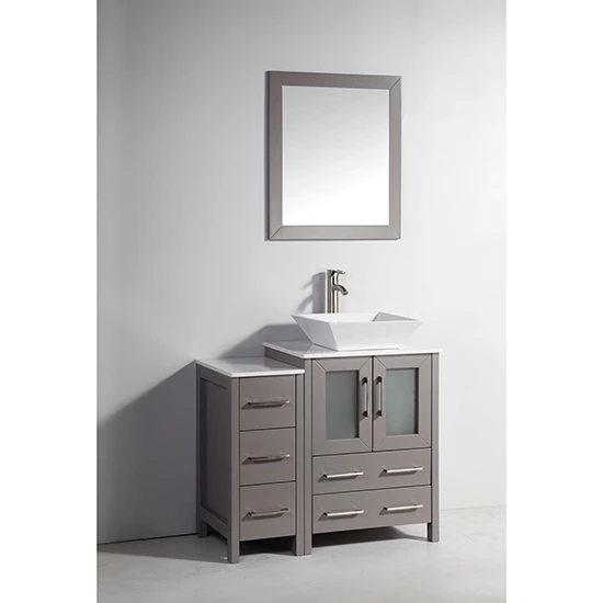 Vanity Art 36" W Single Sink Bathroom Vanity Set With Ceramic Vanity Top, Sink And Vanity Mirror, 36" W X 18-1/2" D X 36" H, In Multiple Finishes 2 Vanity Art 36" W Single Sink Bathroom Vanity Set With Ceramic Vanity Top, Sink And Vanity Mirror, 36" W X 18-1/2" D X 36" H, In Multiple Finishes - Image 2