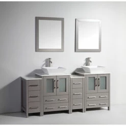 Vanity Art 72" Double Sink Bathroom Vanity Set With Ceramic Vanity Top, Sinks (2) And Vanity Mirrors (2), 72" W X 18-1/2" D X 36" H, In Multiple Finishes