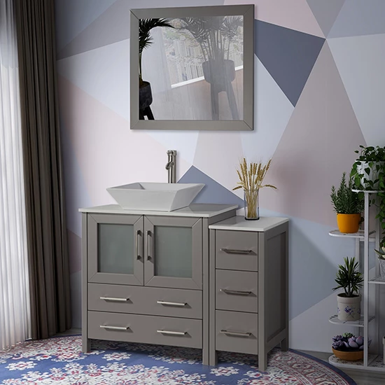 Vanity Art 42" W Single Sink Bathroom Vanity Set With Ceramic Vanity Top, Sink And Vanity Mirror, 42" W X 18-1/2" D X 36" H, In Multiple Finishes 3 Vanity Art 42" W Single Sink Bathroom Vanity Set With Ceramic Vanity Top, Sink And Vanity Mirror, 42" W X 18-1/2" D X 36" H, In Multiple Finishes - Image 3