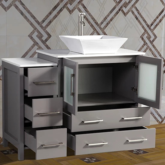 Vanity Art 42" W Single Sink Bathroom Vanity Set With Ceramic Vanity Top, Sink And Vanity Mirror, 42" W X 18-1/2" D X 36" H, In Multiple Finishes 4 Vanity Art 42" W Single Sink Bathroom Vanity Set With Ceramic Vanity Top, Sink And Vanity Mirror, 42" W X 18-1/2" D X 36" H, In Multiple Finishes - Image 4