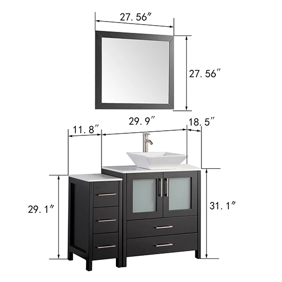 Vanity Art 42" W Single Sink Bathroom Vanity Set With Ceramic Vanity Top, Sink And Vanity Mirror, 42" W X 18-1/2" D X 36" H, In Multiple Finishes 8 Vanity Art 42" W Single Sink Bathroom Vanity Set With Ceramic Vanity Top, Sink And Vanity Mirror, 42" W X 18-1/2" D X 36" H, In Multiple Finishes - Image 8