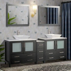 Vanity Art 84" Double Sink Bathroom Vanity Set With Ceramic Vanity Top, Sinks (2) And Vanity Mirrors (2), 84" W X 18-1/2" D X 36" H, In Multiple Finishes -Allied Brass Shop var va3136 84e 1 s3