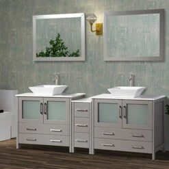 Vanity Art 84" Double Sink Bathroom Vanity Set With Ceramic Vanity Top, Sinks (2) And Vanity Mirrors (2), 84" W X 18-1/2" D X 36" H, In Multiple Finishes -Allied Brass Shop var va3136 84g 1 s3