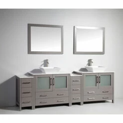 Vanity Art 96" Double Sink Bathroom Vanity Set With Ceramic Vanity Top, Sinks (2) And Vanity Mirrors (2), 96" W X 18-1/2" D X 36" H, In Multiple Finishes