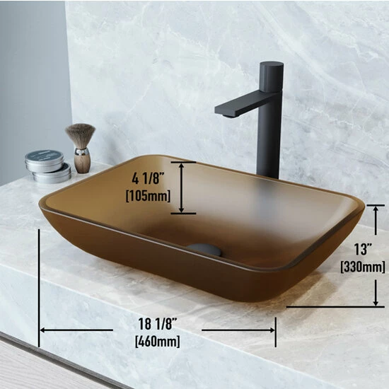 Vigo Sottile Rectangular Glass Bathroom Vessel Sink In Assorted Finishes, 18-1/8" Wide 6 Vigo Sottile Rectangular Glass Bathroom Vessel Sink In Assorted Finishes, 18-1/8" Wide - Image 6