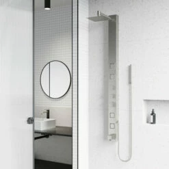 Vigo Industries Bowery Collection 4-Jet High Pressure Rainfall Square Or Circular Shower Massage Panel With Tub Filler In Multiple Sizes