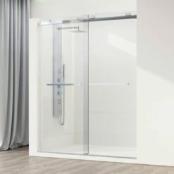 Vigo Houston Frameless Sliding Tempered Glass Shower Door In Multiple Hardware Finishes, With FLEX-SIZING™ Horizontal Adjustability, 60" W X 76" H -Allied Brass Shop vig vg6023chcl6076 s3