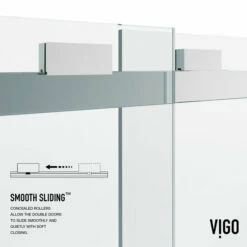 Vigo Houston Frameless Sliding Tempered Glass Shower Door In Multiple Hardware Finishes, With FLEX-SIZING™ Horizontal Adjustability, 60" W X 76" H -Allied Brass Shop vig vg6023chcl6076 12 s3