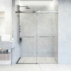 Vigo Houston Frameless Sliding Tempered Glass Shower Door In Multiple Hardware Finishes, With FLEX-SIZING™ Horizontal Adjustability, 60" W X 76" H -Allied Brass Shop vig vg6023chcl6076 3 s3