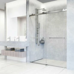 Vigo Houston Frameless Sliding Tempered Glass Shower Door In Multiple Hardware Finishes, With FLEX-SIZING™ Horizontal Adjustability, 60" W X 76" H -Allied Brass Shop vig vg6023chcl6076 4 s3