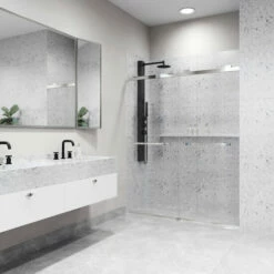 Vigo Houston Frameless Sliding Tempered Glass Shower Door In Multiple Hardware Finishes, With FLEX-SIZING™ Horizontal Adjustability, 60" W X 76" H -Allied Brass Shop vig vg6023chcl6076 7 s3