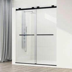 Vigo Houston Frameless Sliding Tempered Glass Shower Door In Multiple Hardware Finishes, With FLEX-SIZING™ Horizontal Adjustability, 60" W X 76" H