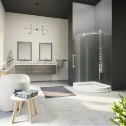 Vigo 36" X36" Frameless Round 5/16" Clear/Stainless Steel Shower Enclosure Left-Sided Door -Allied Brass Shop vig vg6031stcl36wl 1 env 1 s3