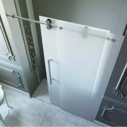 Vigo 60-inch Frameless Shower Door 3/8" Frosted Glass Chrome Hardware -Allied Brass Shop vig vg6041chmt6074l 1 env 1 s3