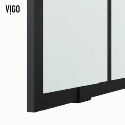 Vigo Elan Frameless Sliding Glass Shower Door With Grid Pattern In Matte Black And Matte Black Hardware, With ROLLER DISK™ Technology, 60" W X 74" H Or 72" W X 74" H -Allied Brass Shop vig vg6041mbgcl6074 12 s3