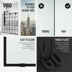 Vigo Elan Frameless Sliding Glass Shower Door With Grid Pattern In Matte Black And Matte Black Hardware, With ROLLER DISK™ Technology, 60" W X 74" H Or 72" W X 74" H -Allied Brass Shop vig vg6041mbgcl6074 4 s3