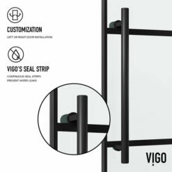 Vigo Elan Frameless Sliding Glass Shower Door With Grid Pattern In Matte Black And Matte Black Hardware, With ROLLER DISK™ Technology, 60" W X 74" H Or 72" W X 74" H -Allied Brass Shop vig vg6041mbgcl6074 7 s3