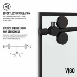 Vigo Elan Frameless Sliding Glass Shower Door With Grid Pattern In Matte Black And Matte Black Hardware, With ROLLER DISK™ Technology, 60" W X 74" H Or 72" W X 74" H -Allied Brass Shop vig vg6041mbgcl6074 9 s3
