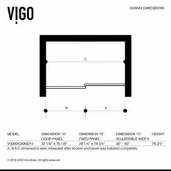 VIGO Luca Frameless Shower Door With Clear Glass And Metal Hardware -Allied Brass Shop vig vg6043stcl 8 dim 1 s3