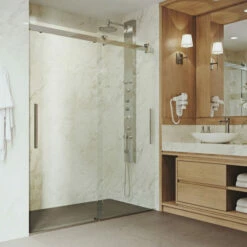 Vigo Caspian 59"W - 61"W Frameless Tempered Glass Sliding Shower Door, 3/8" Thick -Allied Brass Shop vig vg6046stcl6074 1 env 1 s3