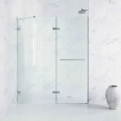 Vigo Industries Nyos Adjustable 3/8" Tempered Glass Frameless Hinged Shower Door, Fits Shower Opening Width: 60" – 61" -Allied Brass Shop vig vg6048chcl6072 1 env 1 1 s3