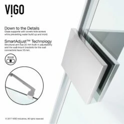 Vigo Industries Nyos Adjustable 3/8" Tempered Glass Frameless Hinged Shower Door, Fits Shower Opening Width: 60" – 61" -Allied Brass Shop vig vg6048chcl6072 5 inf 4 1 s3