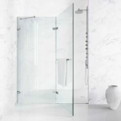 Vigo Industries Nyos Adjustable 3/8" Tempered Glass Frameless Hinged Shower Door, Fits Shower Opening Width: 60" – 61"
